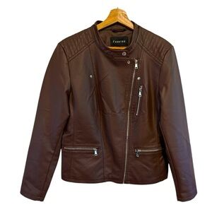 Fahsyee Women's Brown Faux Leather Moto Jacket Size Large